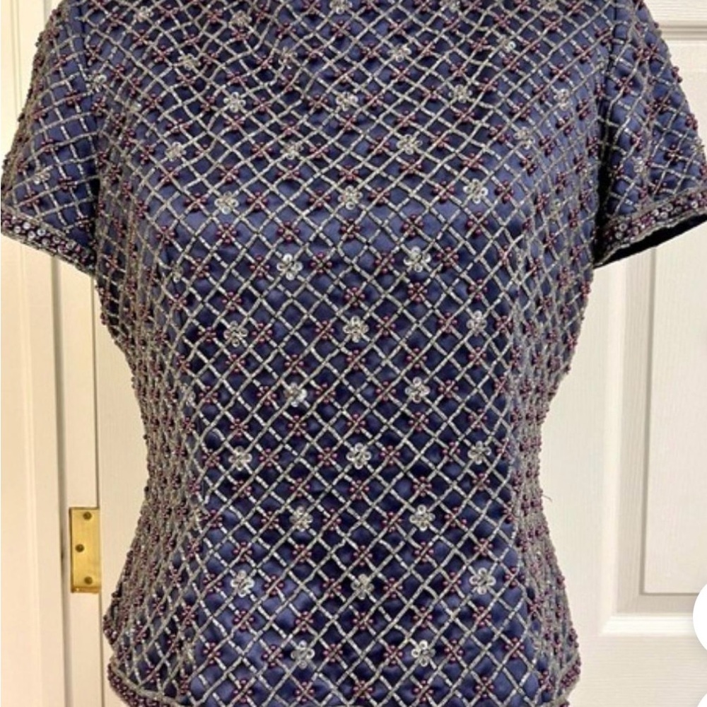 VIE by Victoria Royal 90s Vintage Beaded sequins Crop Top Blouse Victorian